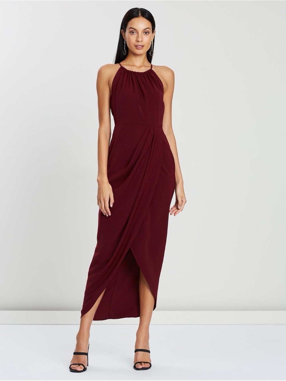 SHONA JOY Burgundy Halter Sleeveless Pleated Woven Maxi Dress Size 6